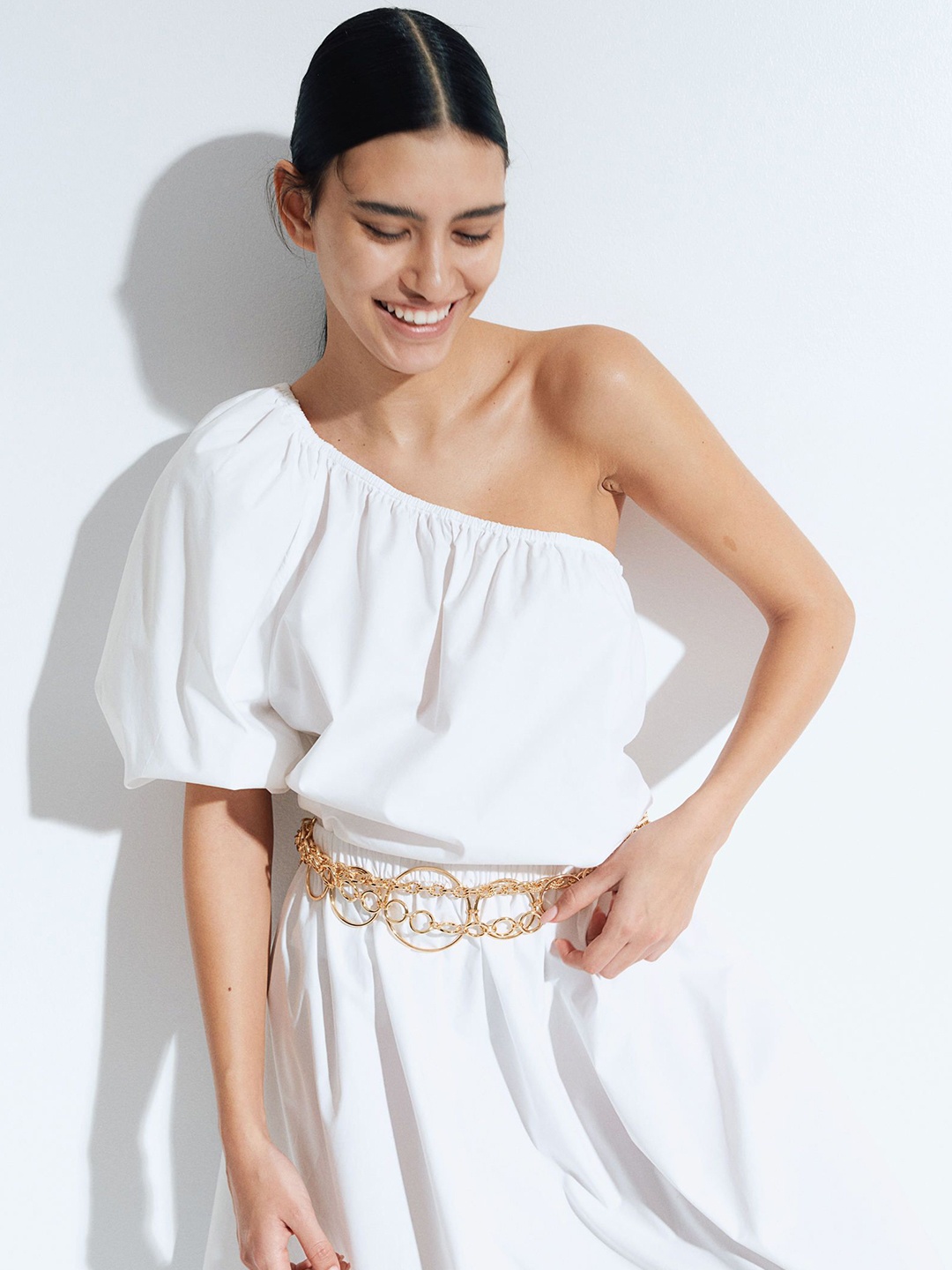 

H&M One-Shoulder Poplin Blouse, White