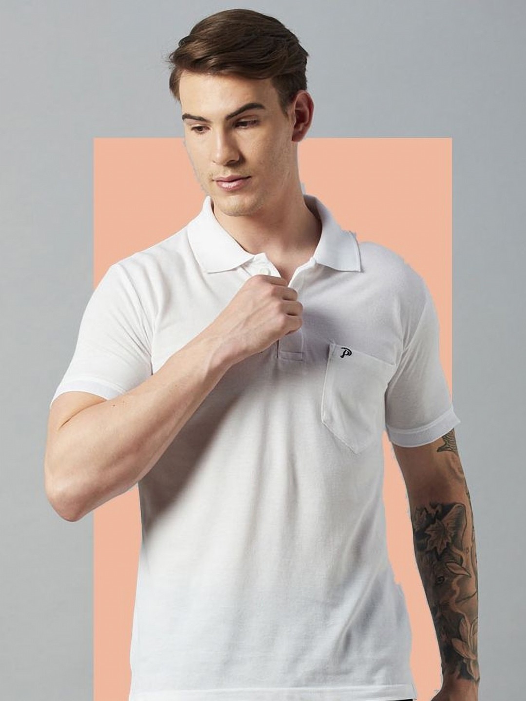 

Promount Men Polo Collar Pockets T-shirt, Off white