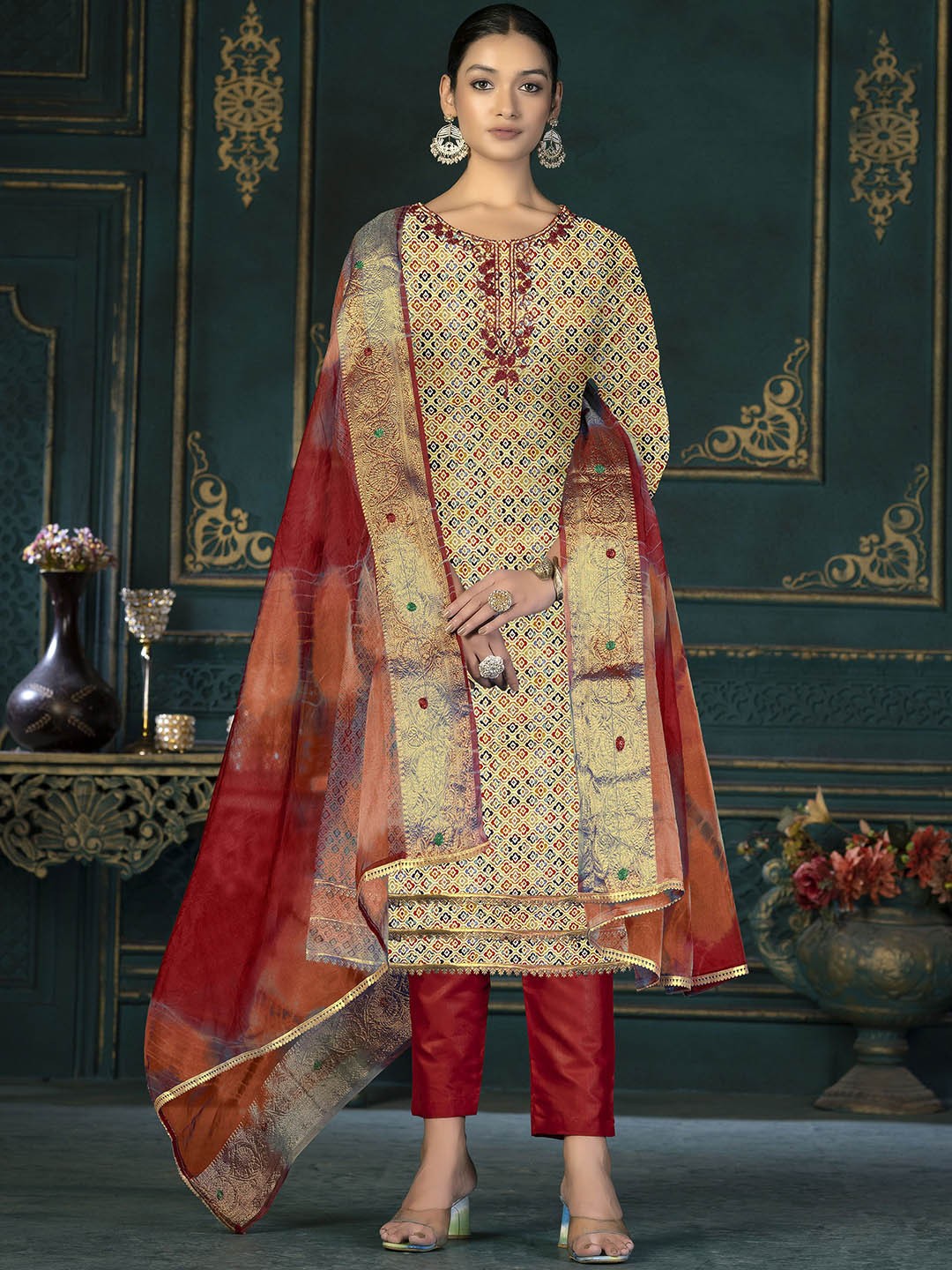 

SAINOOR Embroidered Pure Cotton Semi-Stitched Dress Material, Blue