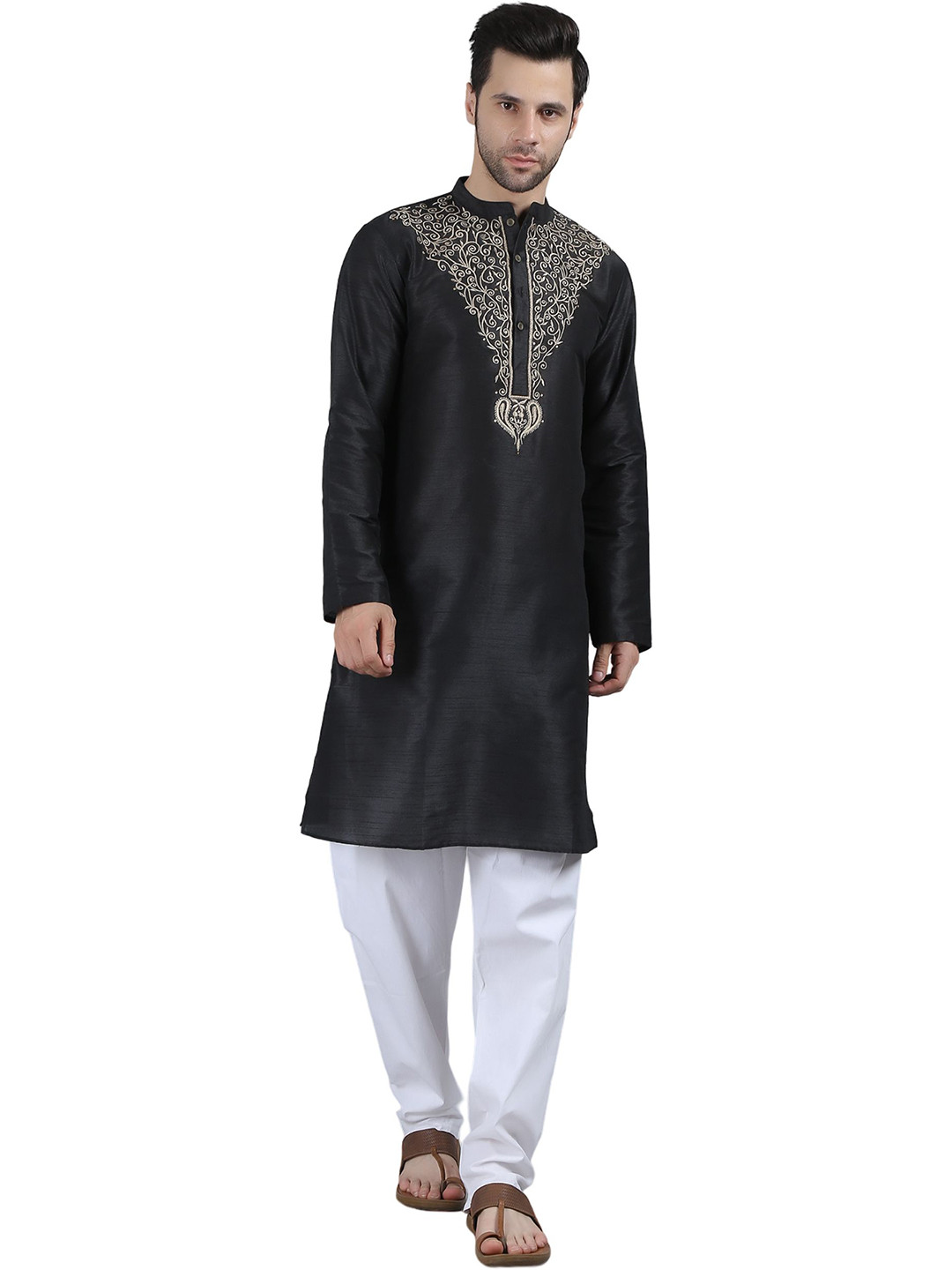 

Arch element Men Embroidered Thread Work Kurta, Black
