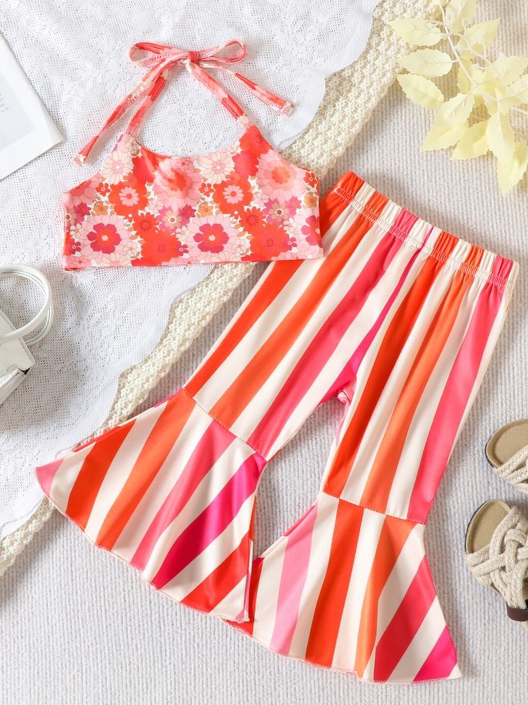 

LULU & SKY Girls Printed Top with Trousers, Orange