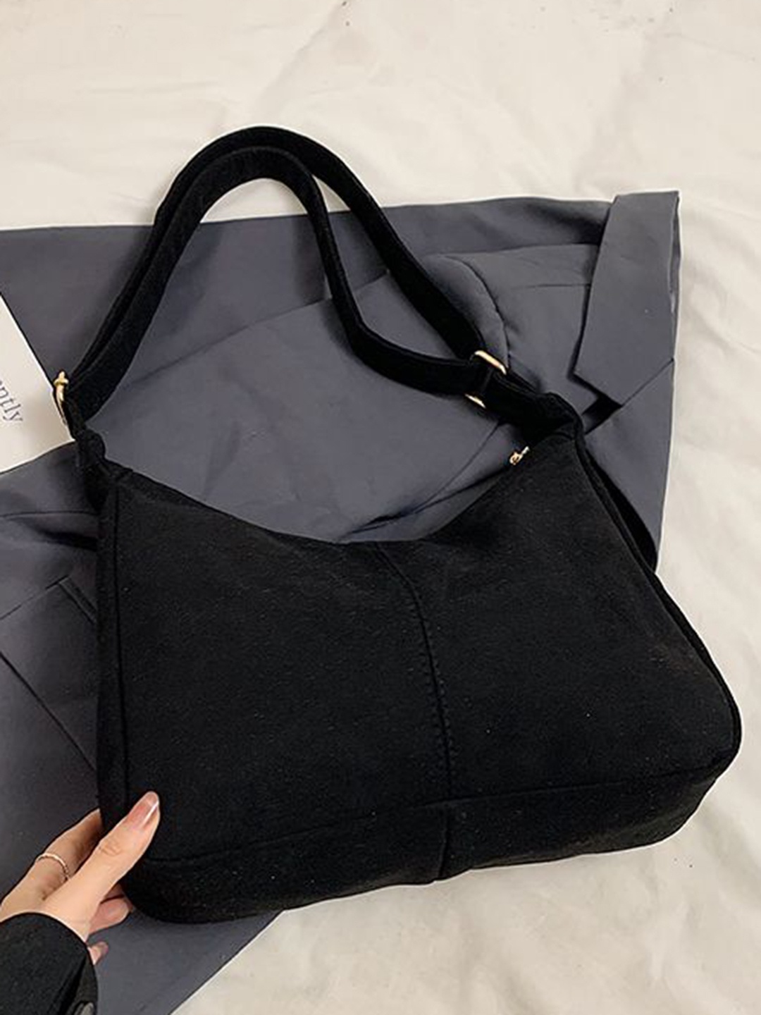 

StyleCast x Revolte Suede Bucket Shoulder Bag, Black