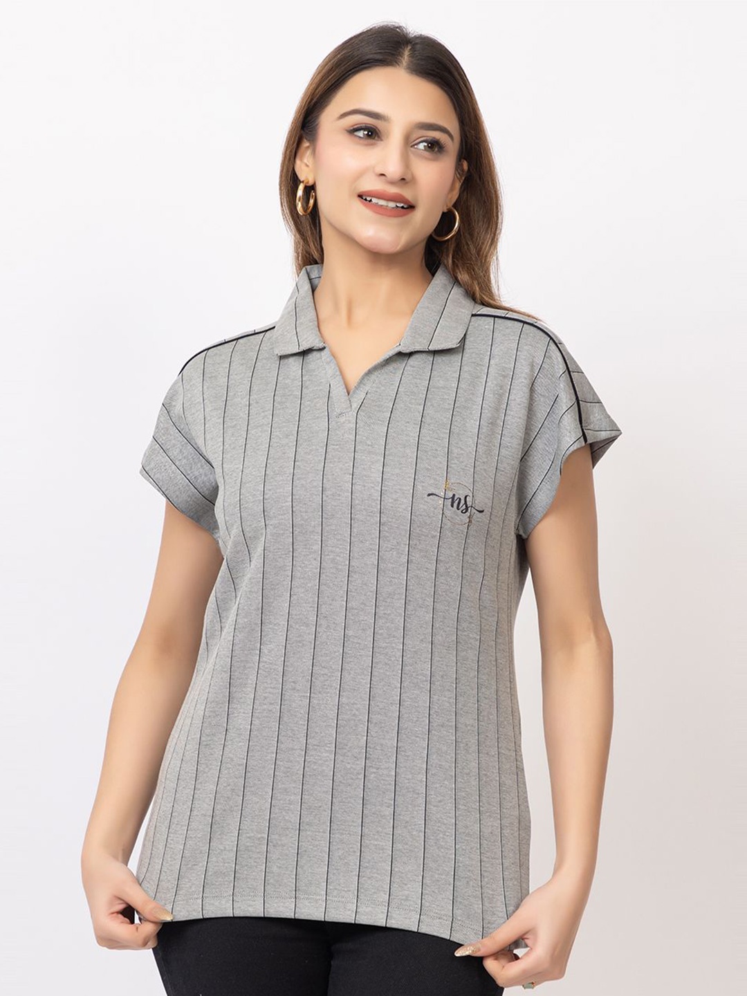 

GFO Mandarin Collar Cotton Top, Black