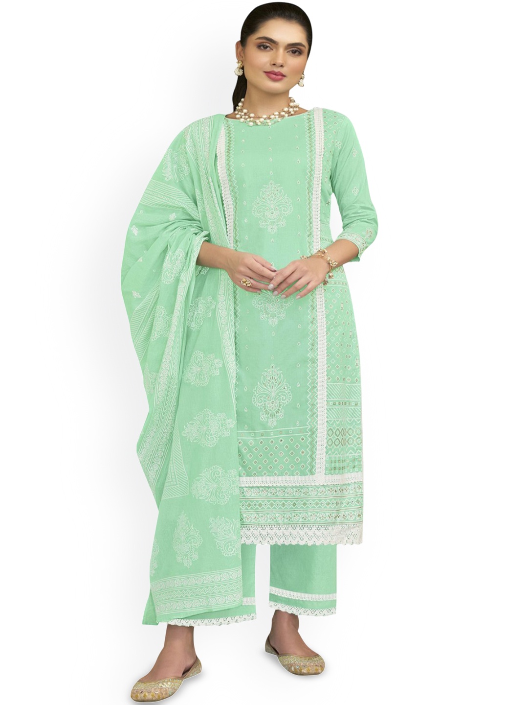 

DRAVINAM Trends Embroidered Pure Cotton Unstitched Dress Material, Green