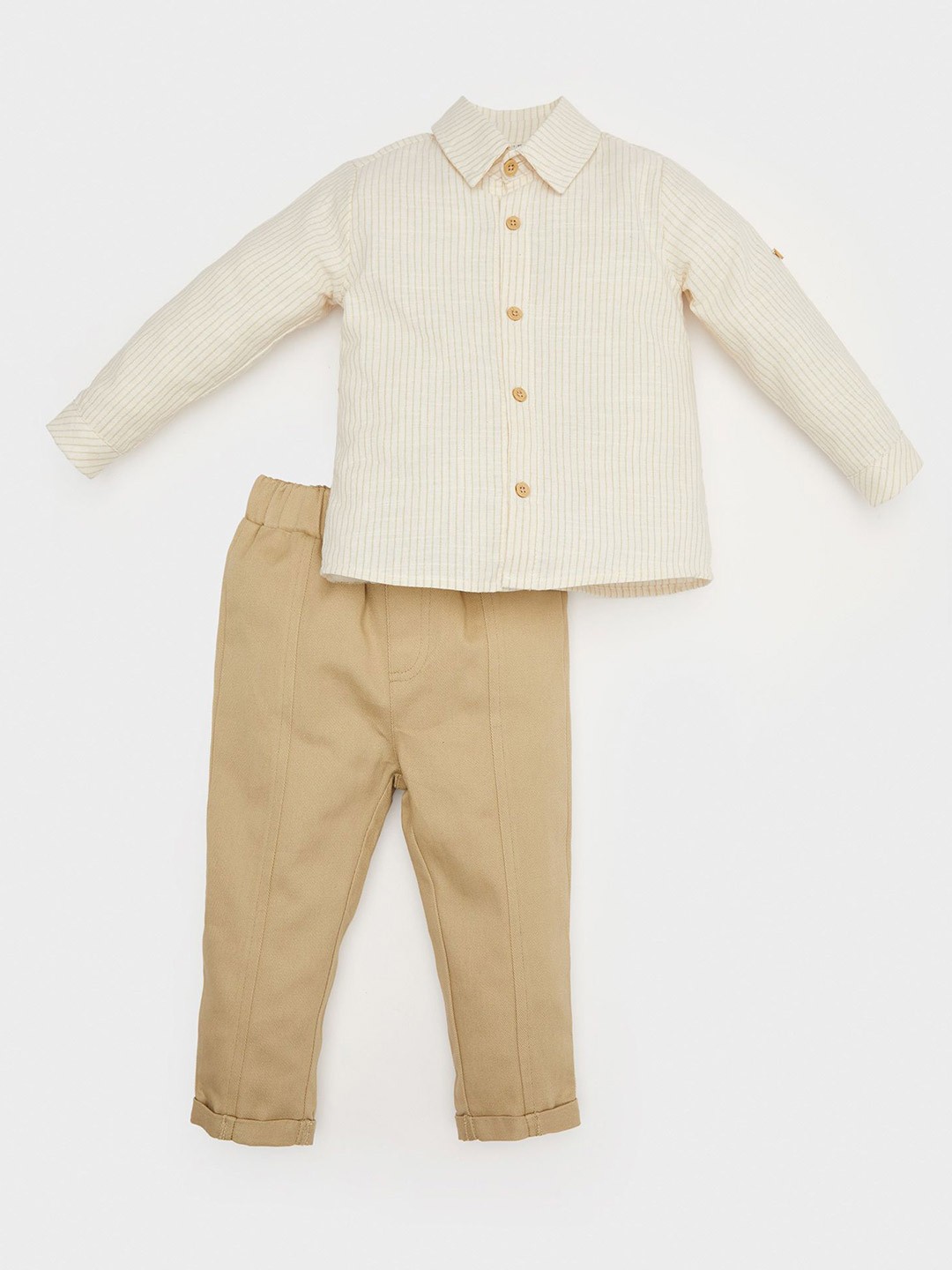 

DeFacto Boys Striped Shirt with Trousers, Beige
