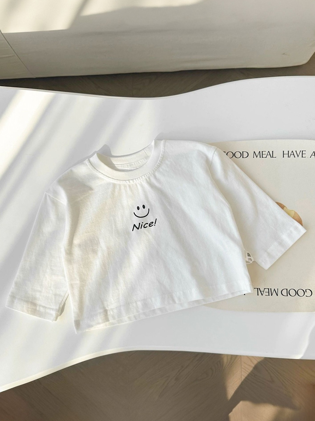 

LULU & SKY Boys Striped Extended Sleeves Pure Cotton T-shirt, White