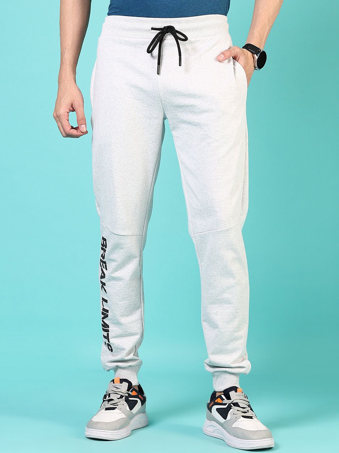 

V-Mart Men Cotton Mid Rise Track Pant, Grey melange