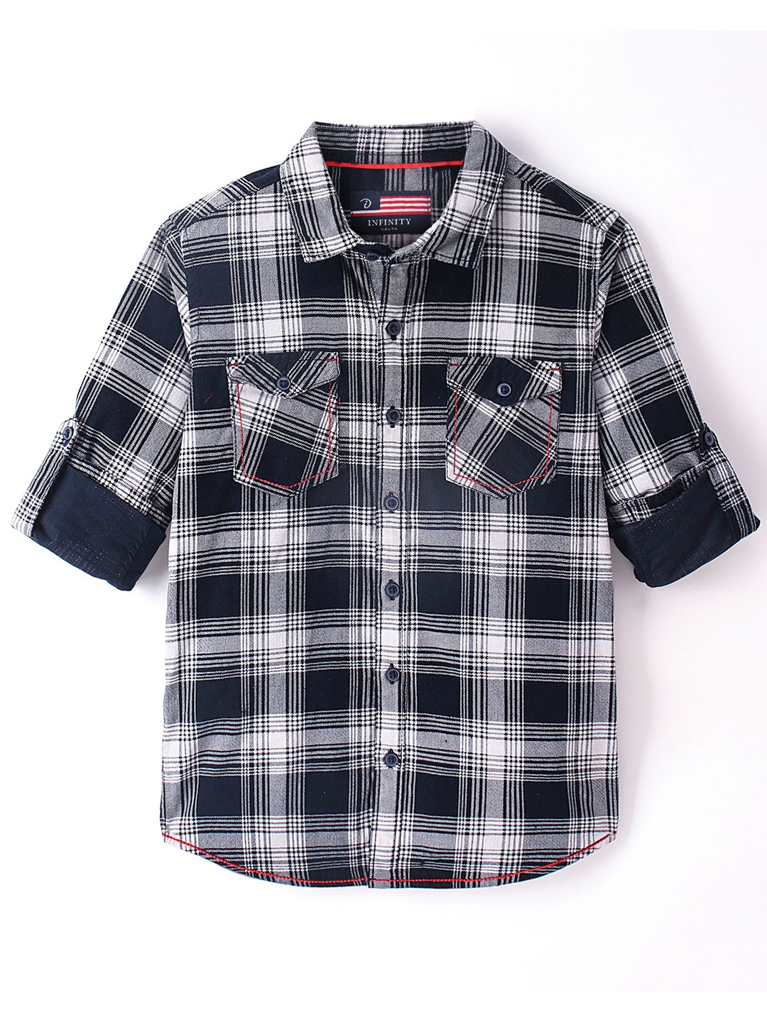 

Infinity Boys Tartan Checks Opaque Checked Casual Shirt, Navy blue