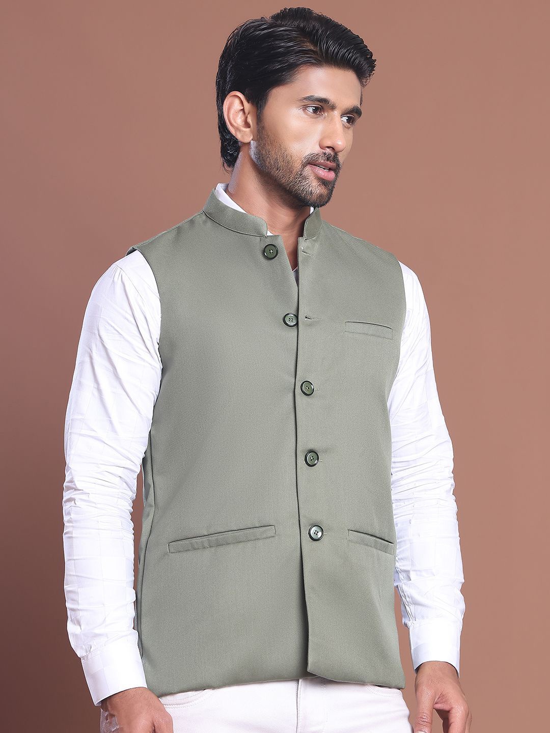 

Jompers Mandarin Collar Nehrujacket, Green