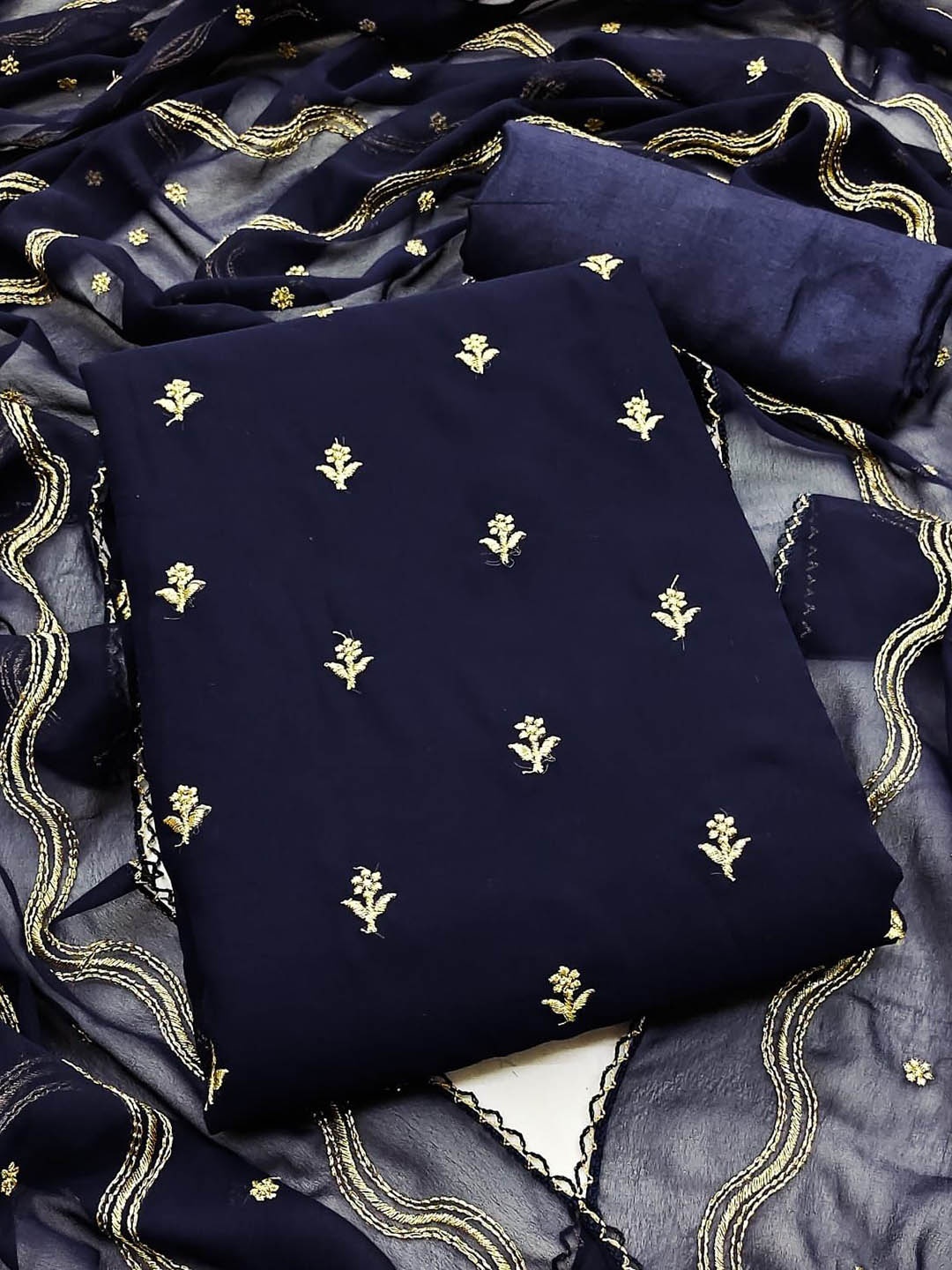 

SAINOOR Embroidered Silk Georgette Unstitched Dress Material, Blue