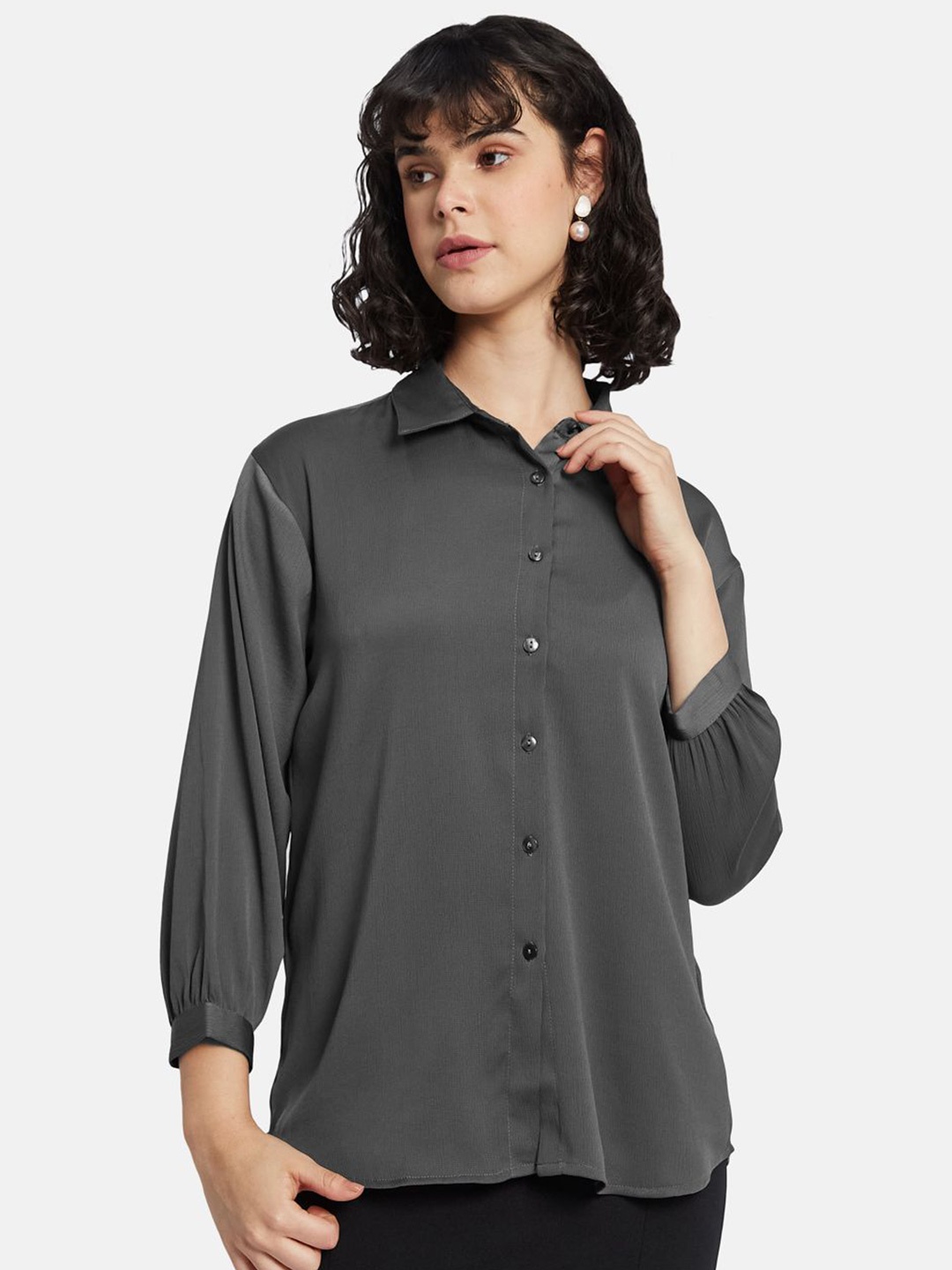 

METTLE Women Floral Opaque Printed Casual Shirt, Grey