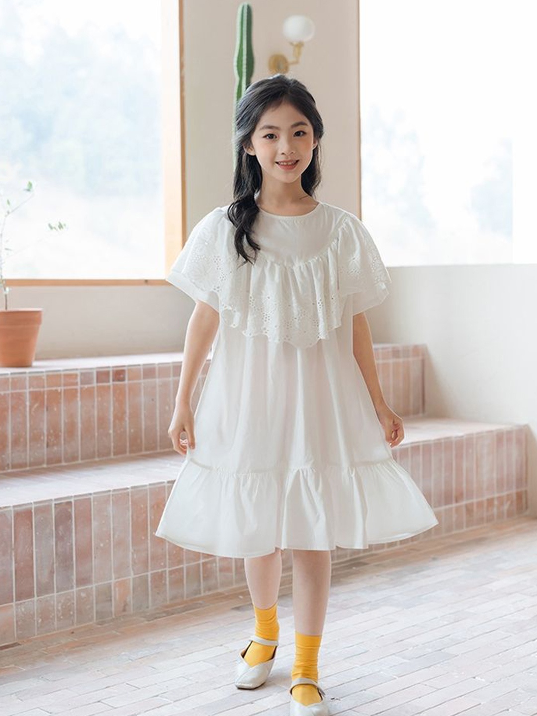 

LULU & SKY Flutter Sleeve A-Line Dress, White