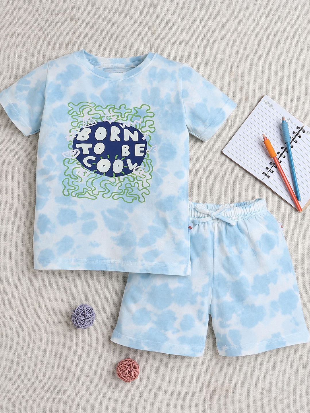 

BUMZEE Boys Dyed T-shirt with Shorts, Blue