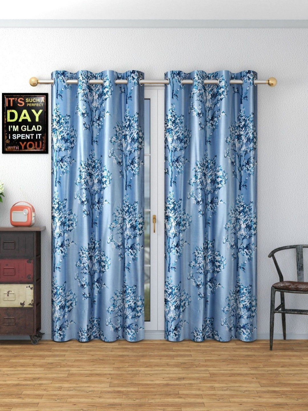 

Galaxy Home Decor Blue Set of 2 Floral Window Curtain