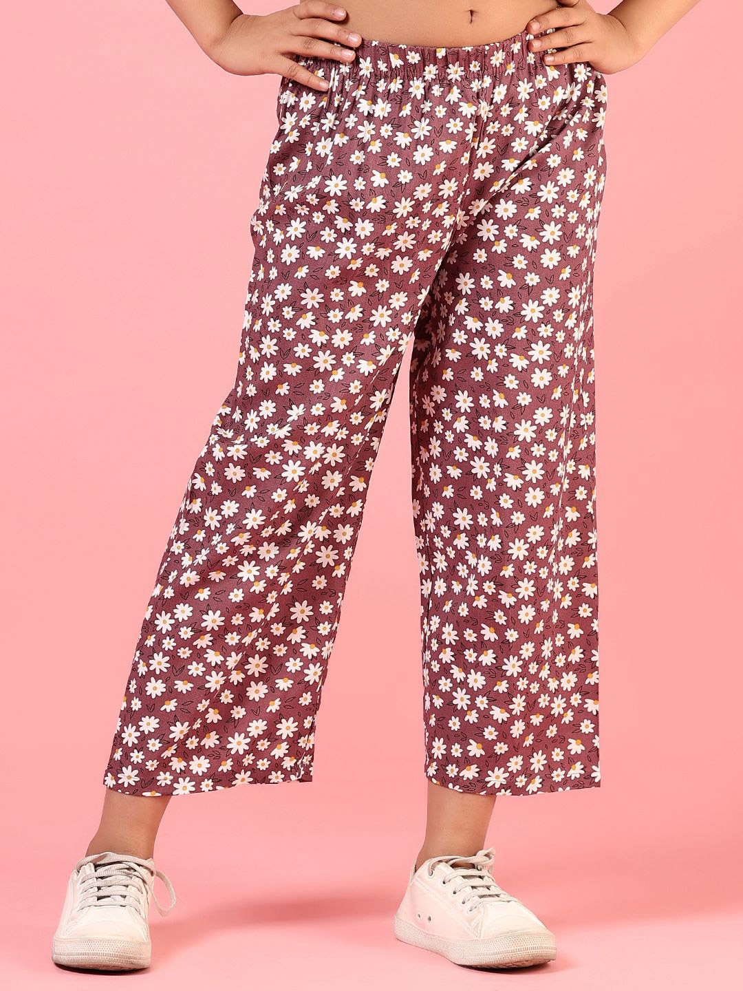 

V-Mart Girls Floral Printed Palazzos, Purple