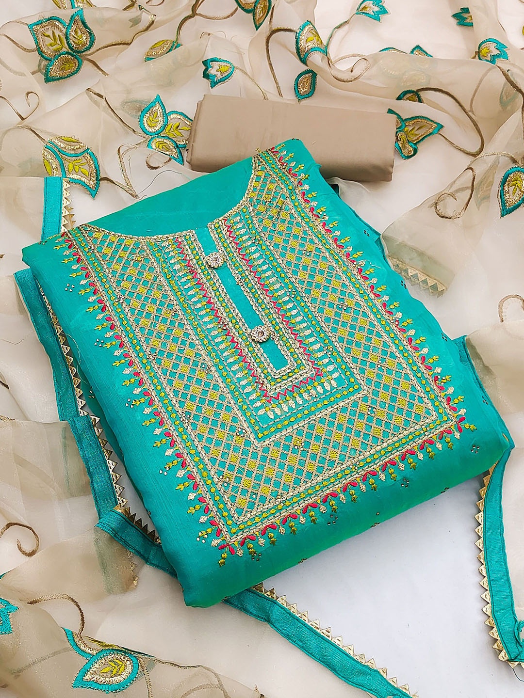 

SAINOOR Semi-Stitched Dress Material, Sea green
