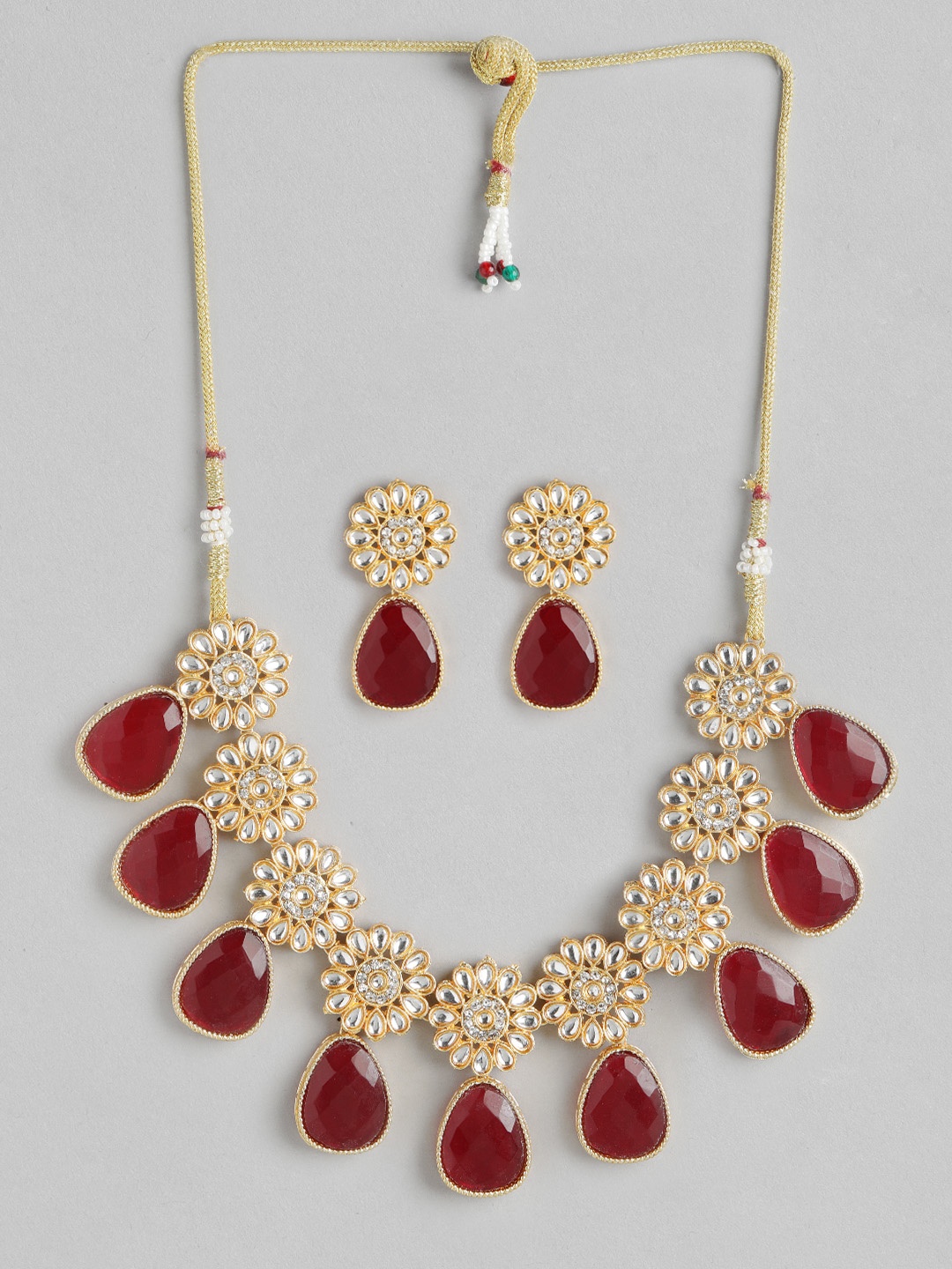 

Anouk Gold-Plated Kundan Necklace & Earring Jewellery Set, Maroon