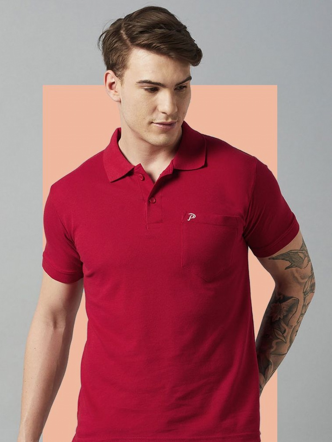 

Promount Men Polo Collar Pockets T-shirt, Red