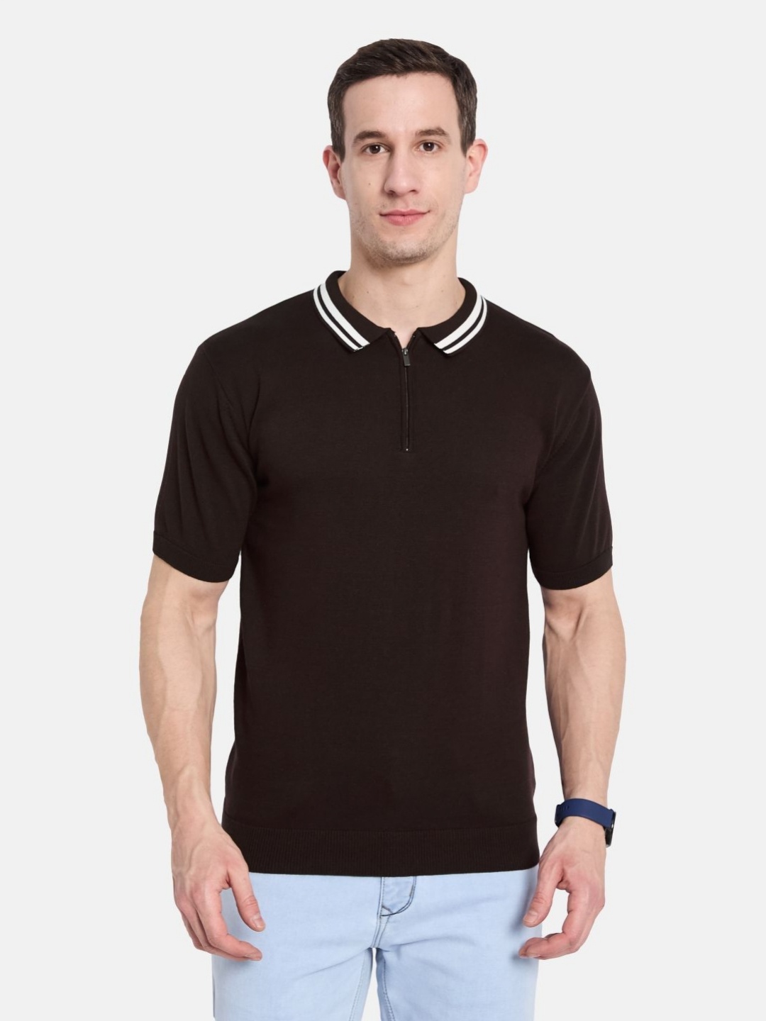 

METTLE Men Polo Collar Monochrome T-shirt, Maroon