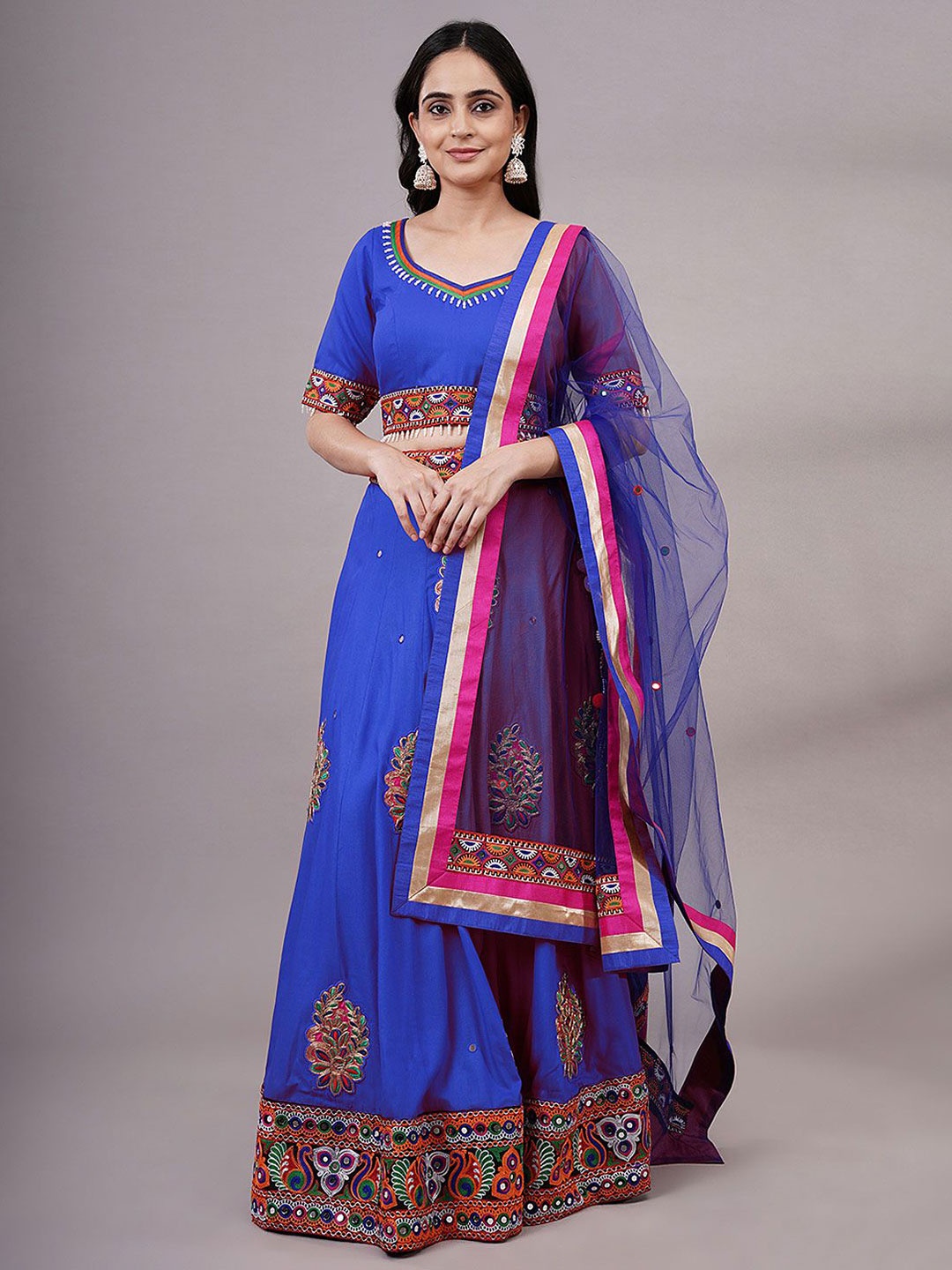 

Utsav Fashion Embroidered Thread Work Shibori Ready to Wear Lehenga & Choli With Dupatta, Blue