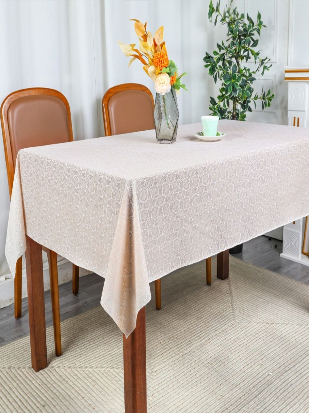 

Dakshya Industries Beige Floral Waterproof Plastic 6-Seater Table Cover