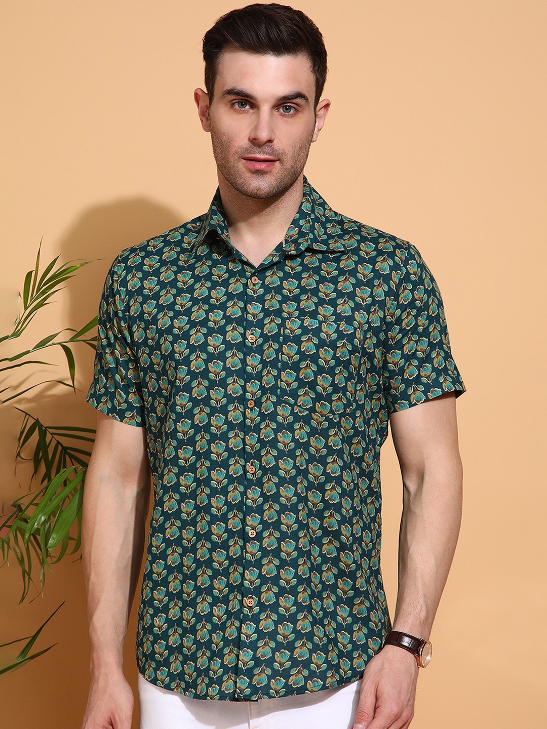 

Anouk Men Slim Fit Floral Opaque Printed Casual Shirt, Green