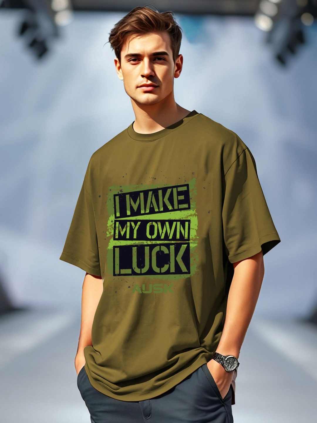 

AUSK Men Typography Printed Pockets T-shirt, Green