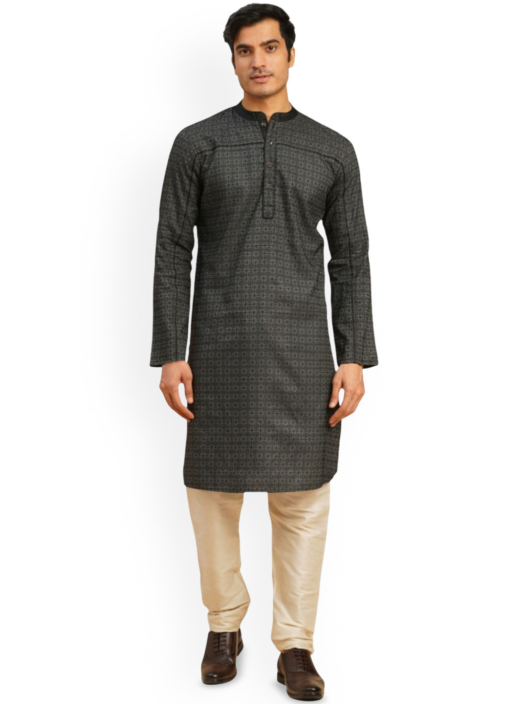 

Arch element Men Striped Thread Work Kurta, Black