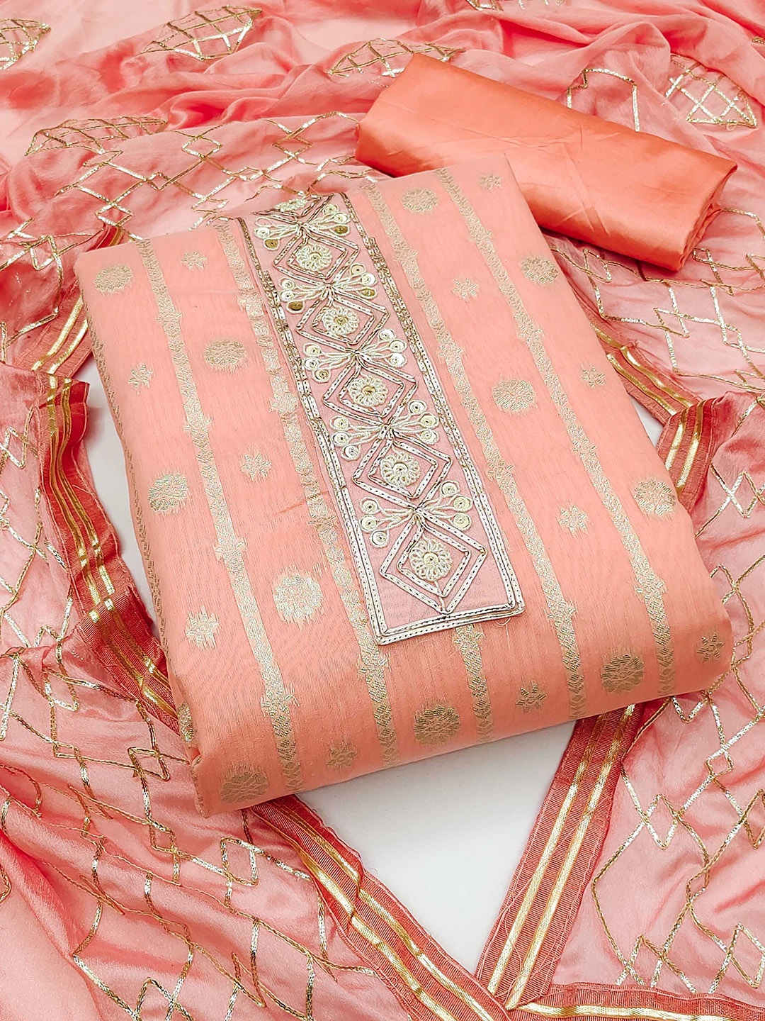 

SAINOOR Semi-Stitched Dress Material, Peach