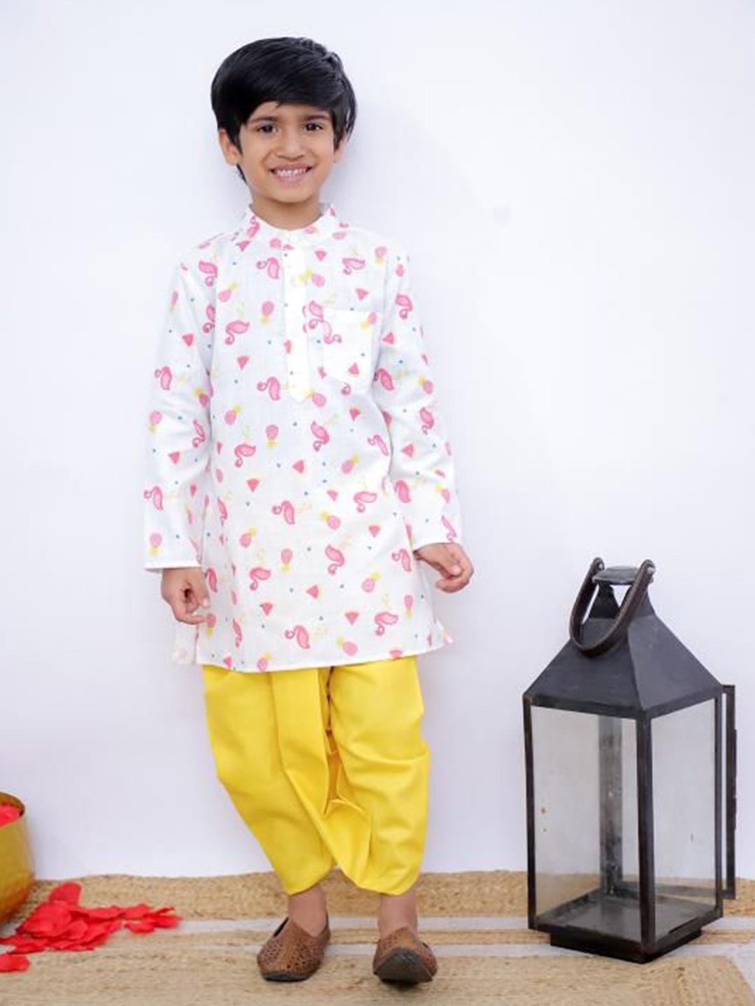 

Twisha Infant Boys Printed Straight Kurta Set, White