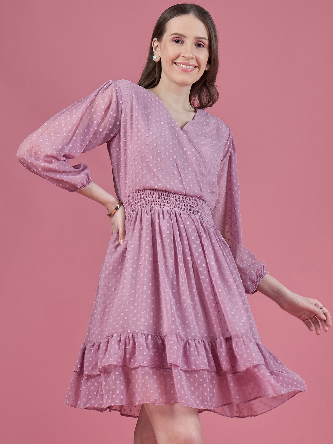 

all about you Embroidered Puff Sleeve Georgette Fit & Flare Dress, Lavender