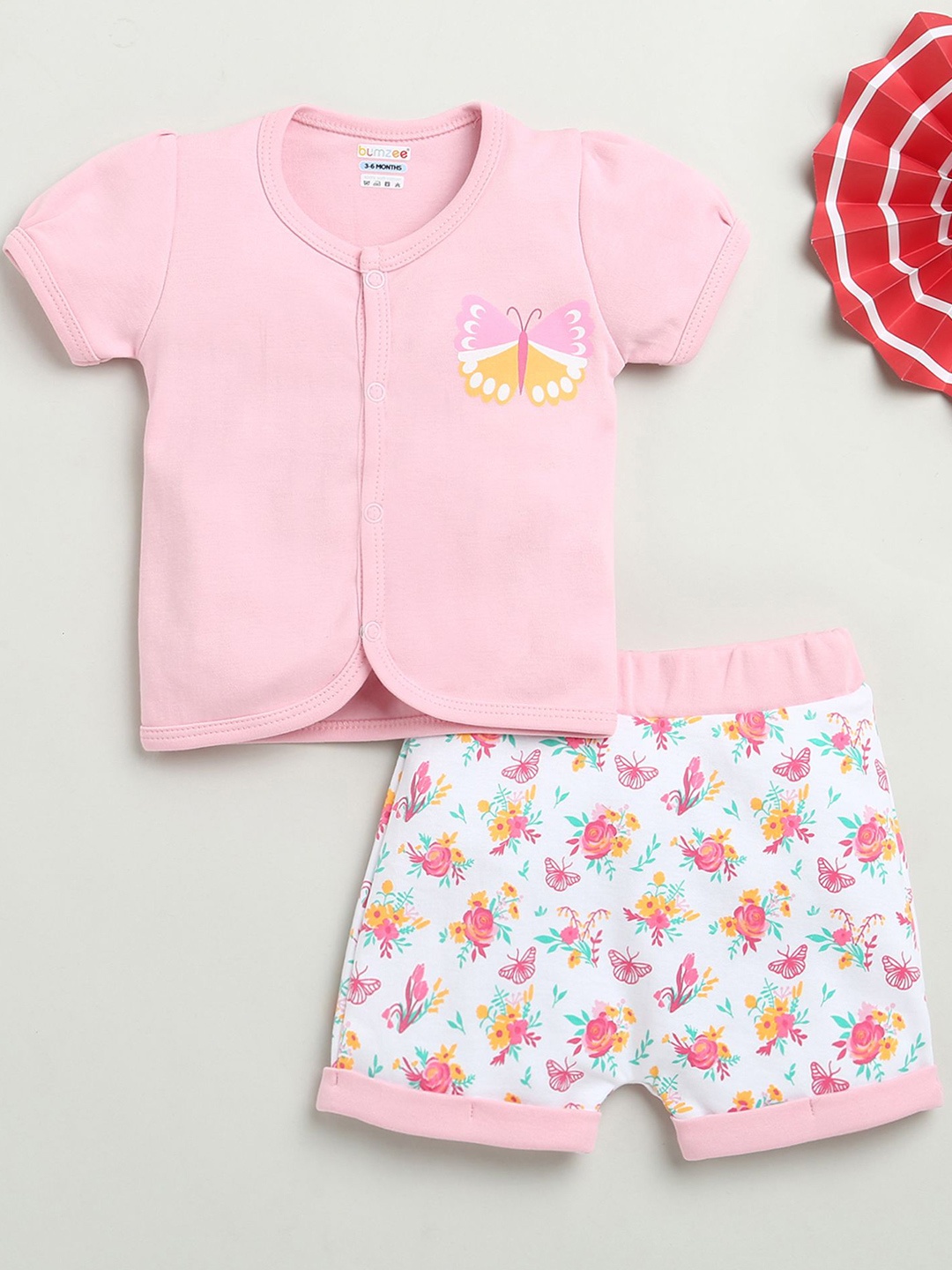 

BUMZEE Girls Printed Shirt with Shorts, Pink