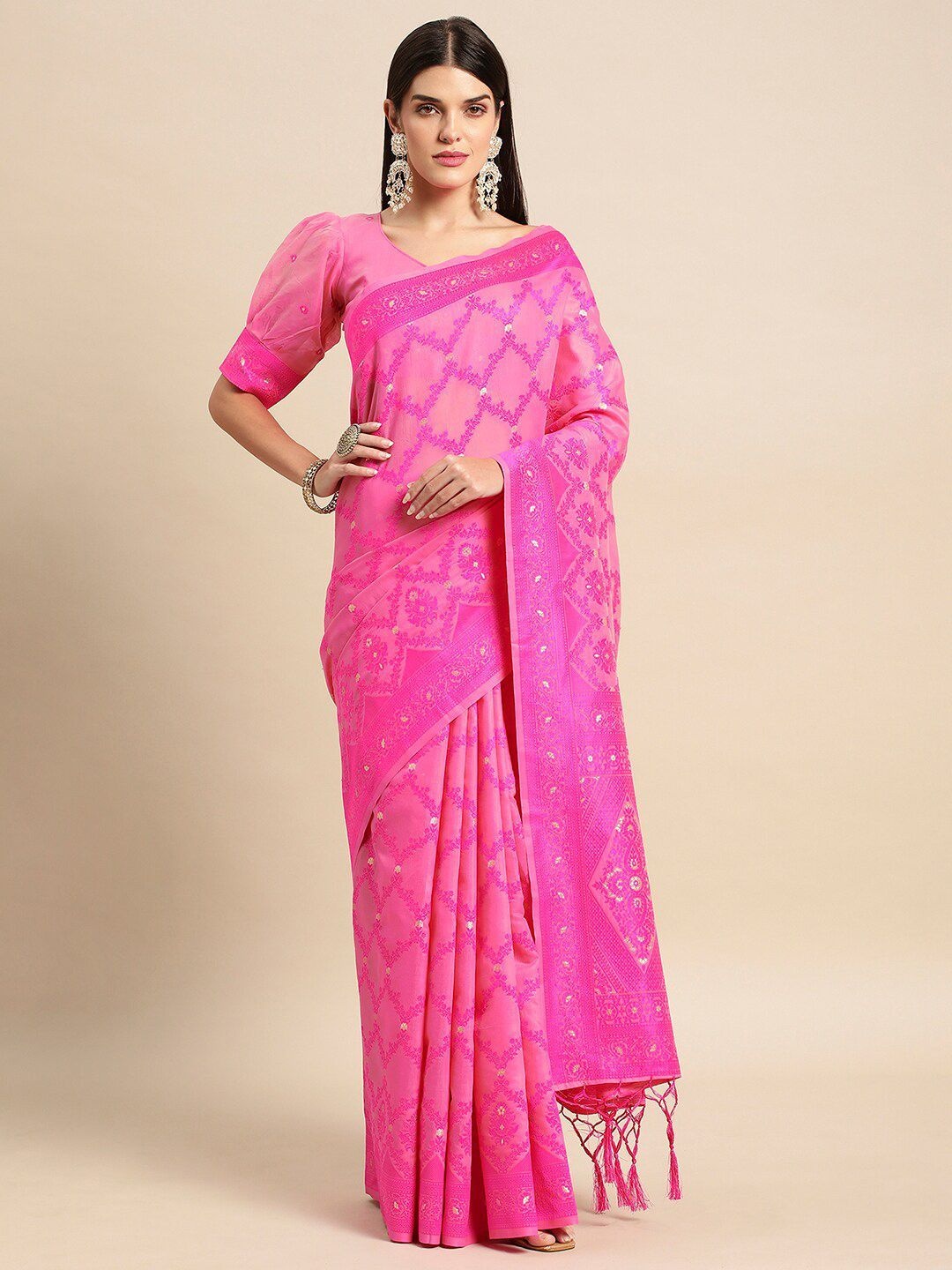 

DIVASTRI Floral Banarasi Saree, Pink