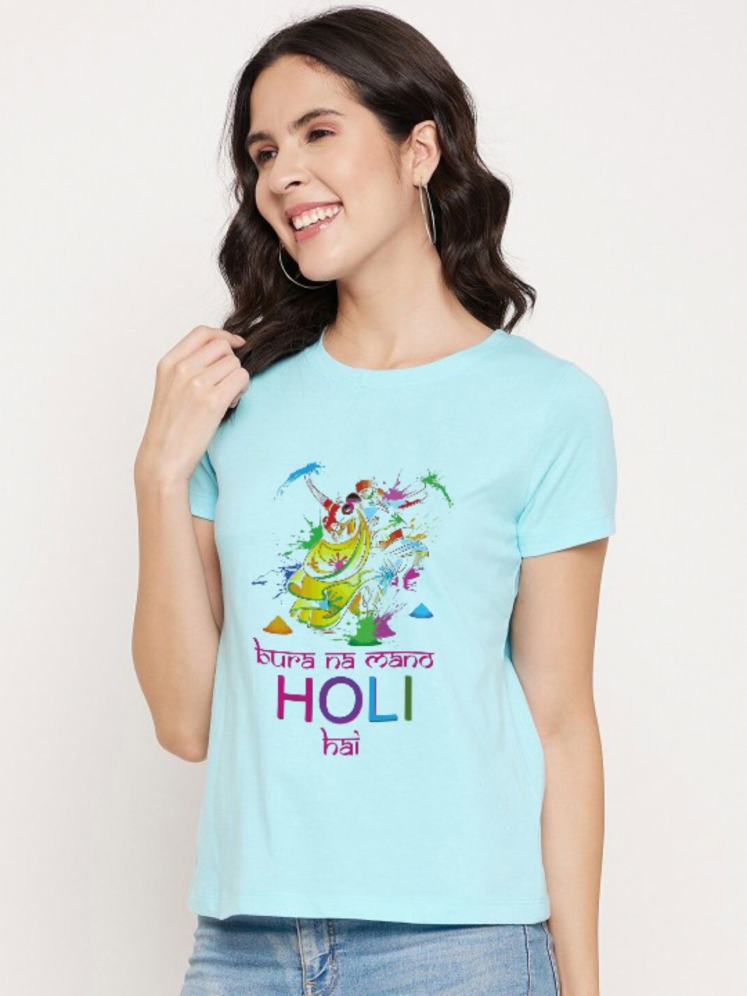 

Shiv traders collection Women Printed Applique T-shirt, Blue