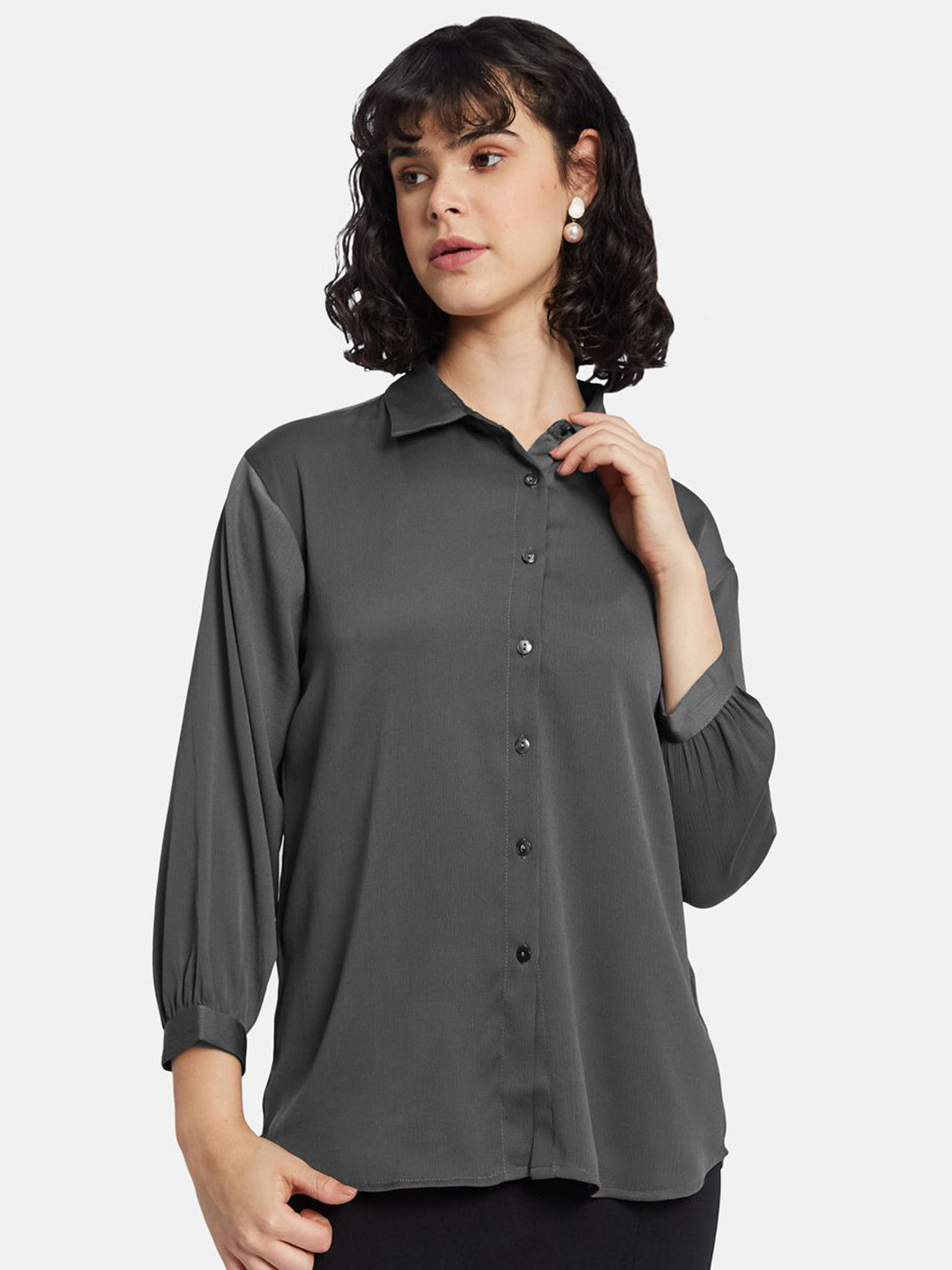 

METTLE Women Opaque Casual Shirt, Grey