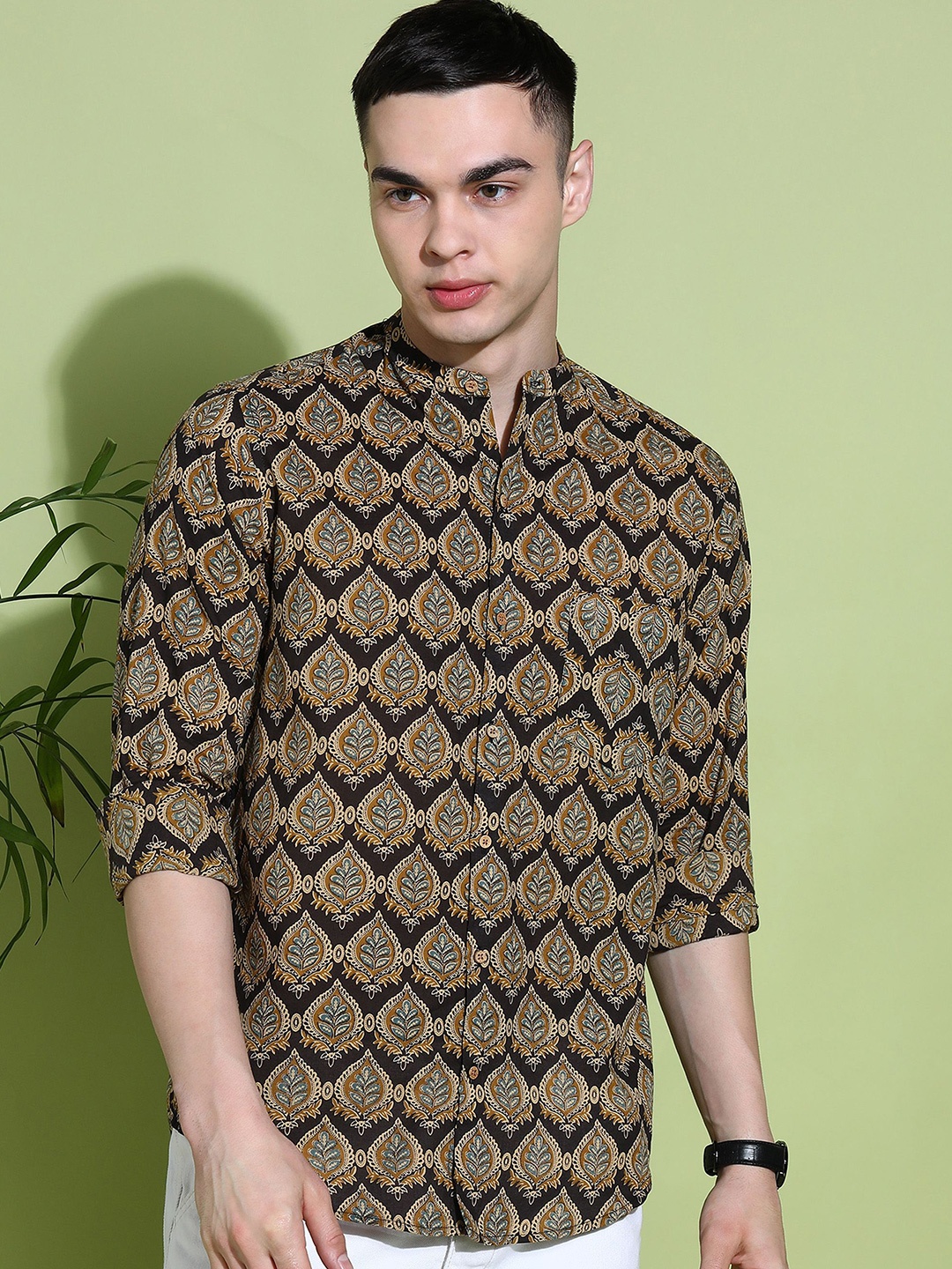 

Anouk Men Slim Fit Opaque Printed Casual Shirt, Black