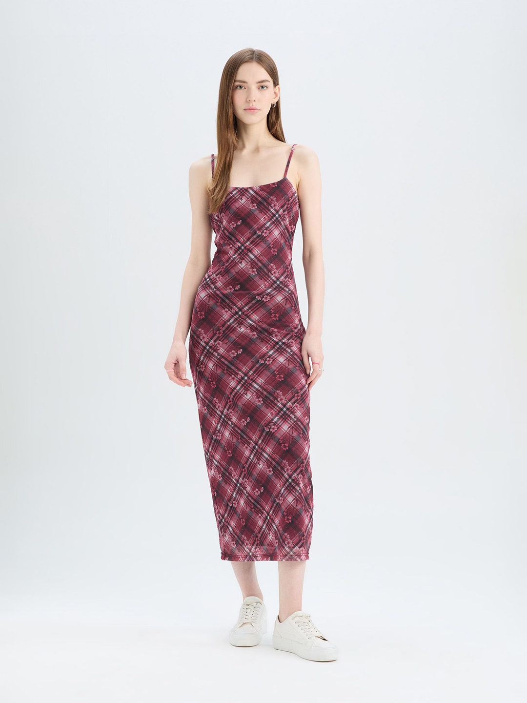 

DeFacto Checked Sheath Midi Dress, Na