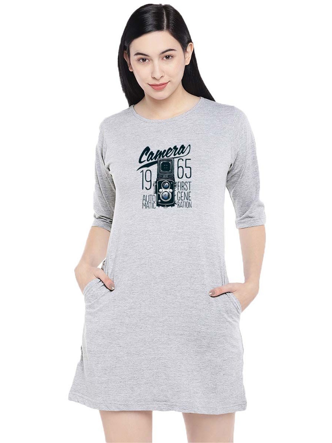 

Moda Rapido Print T-shirt Dress, Grey