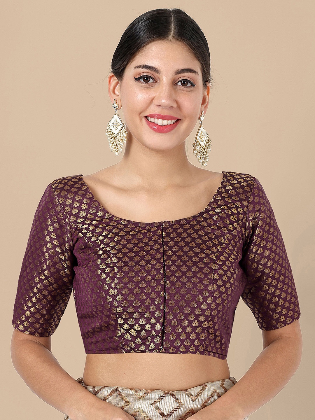 

DEVATITHI Women Maroon Woven-Design Saree Blouse