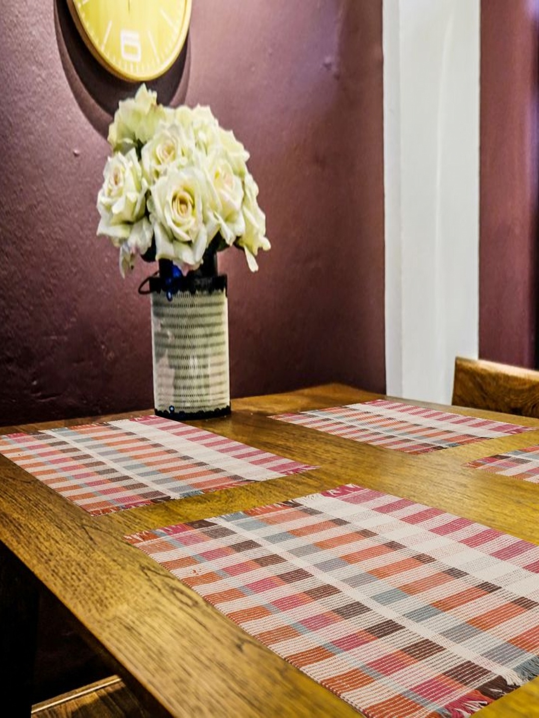 

PRAKARTIK 4-Pcs Red & Brown Printed Cotton Table Placemats