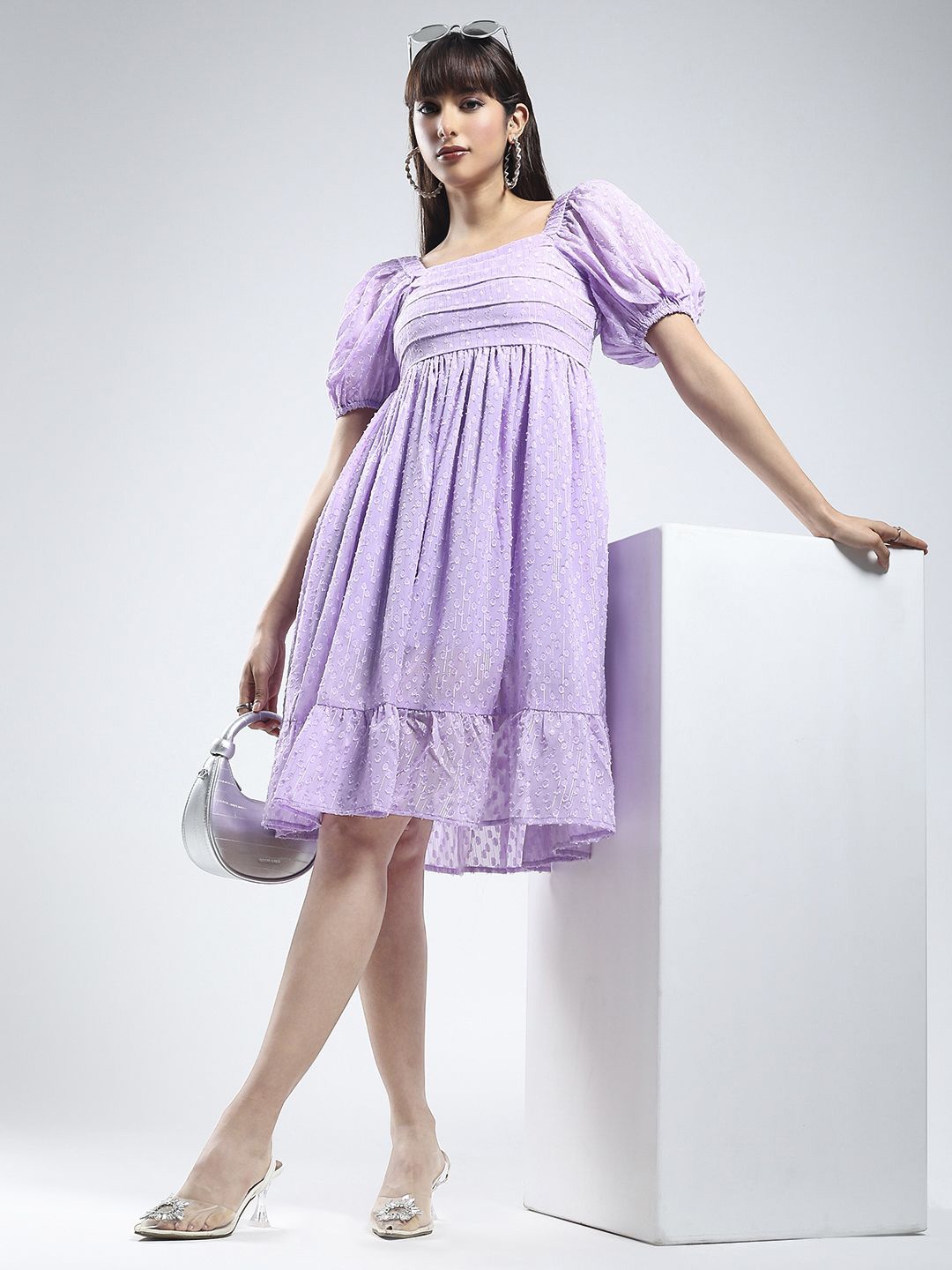 

Sera Chiffon Fit & Flare Dress, Purple