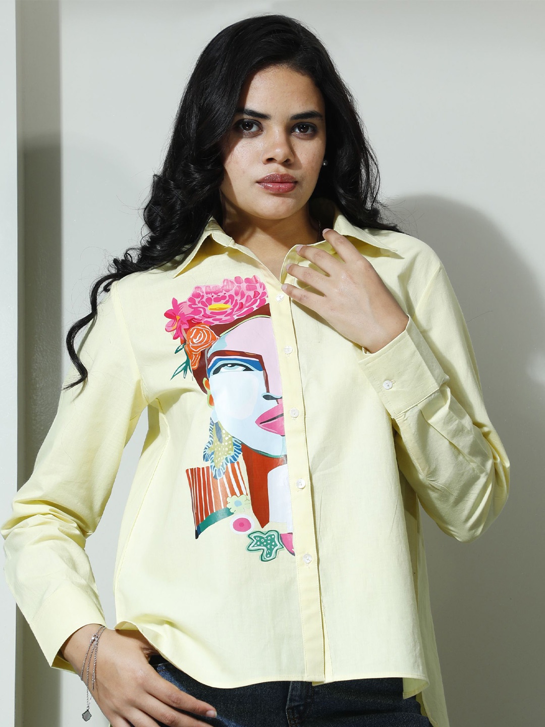 

Athena Women Opaque Printed Casual Shirt, Yellow