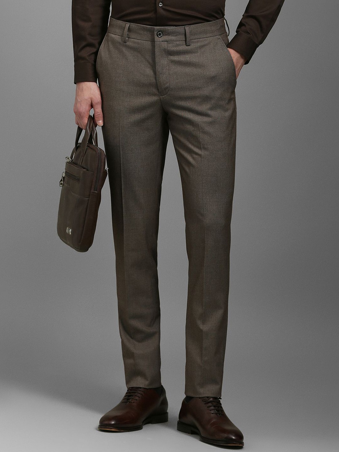 

Louis Philippe Men Textured Slim Fit Trousers, Brown