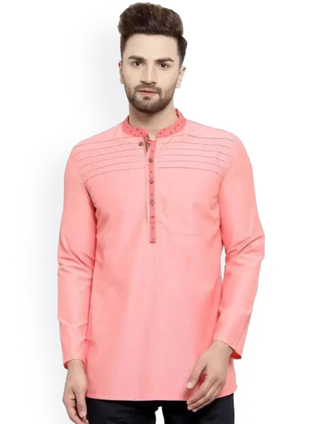 

Arch element Men Thread Work Kurta, Pink