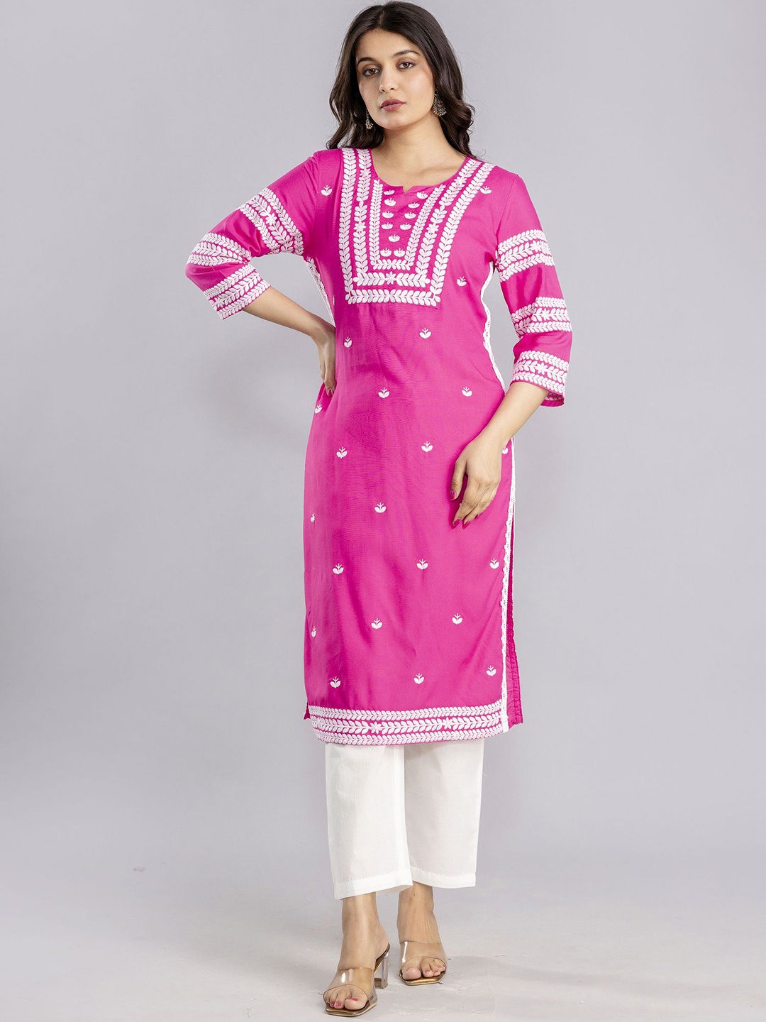 

MF Hayat Women Embroidered Floral Kurta, Pink