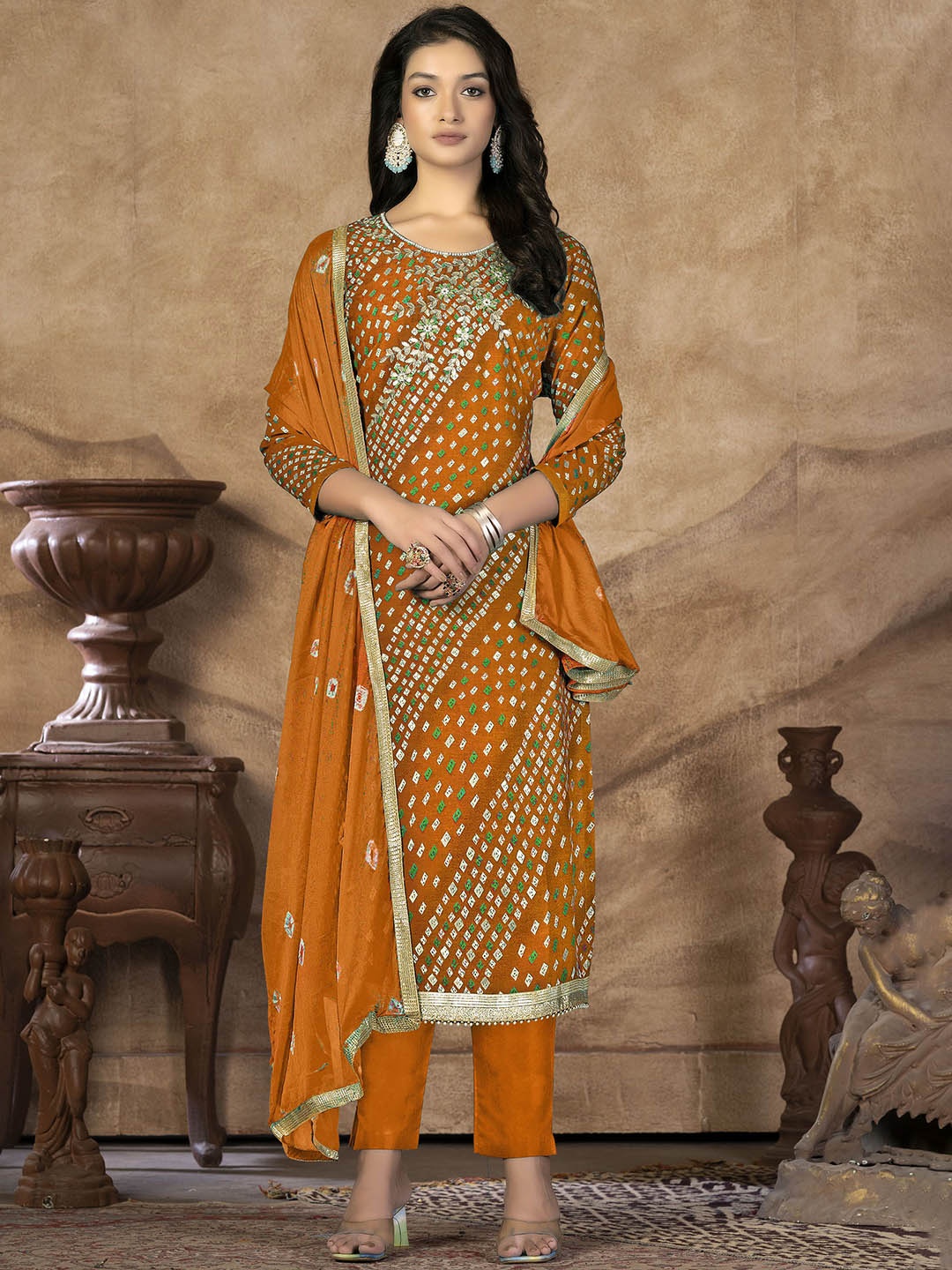 

SAINOOR Embellished Pure Cotton Semi-Stitched Dress Material, Mustard