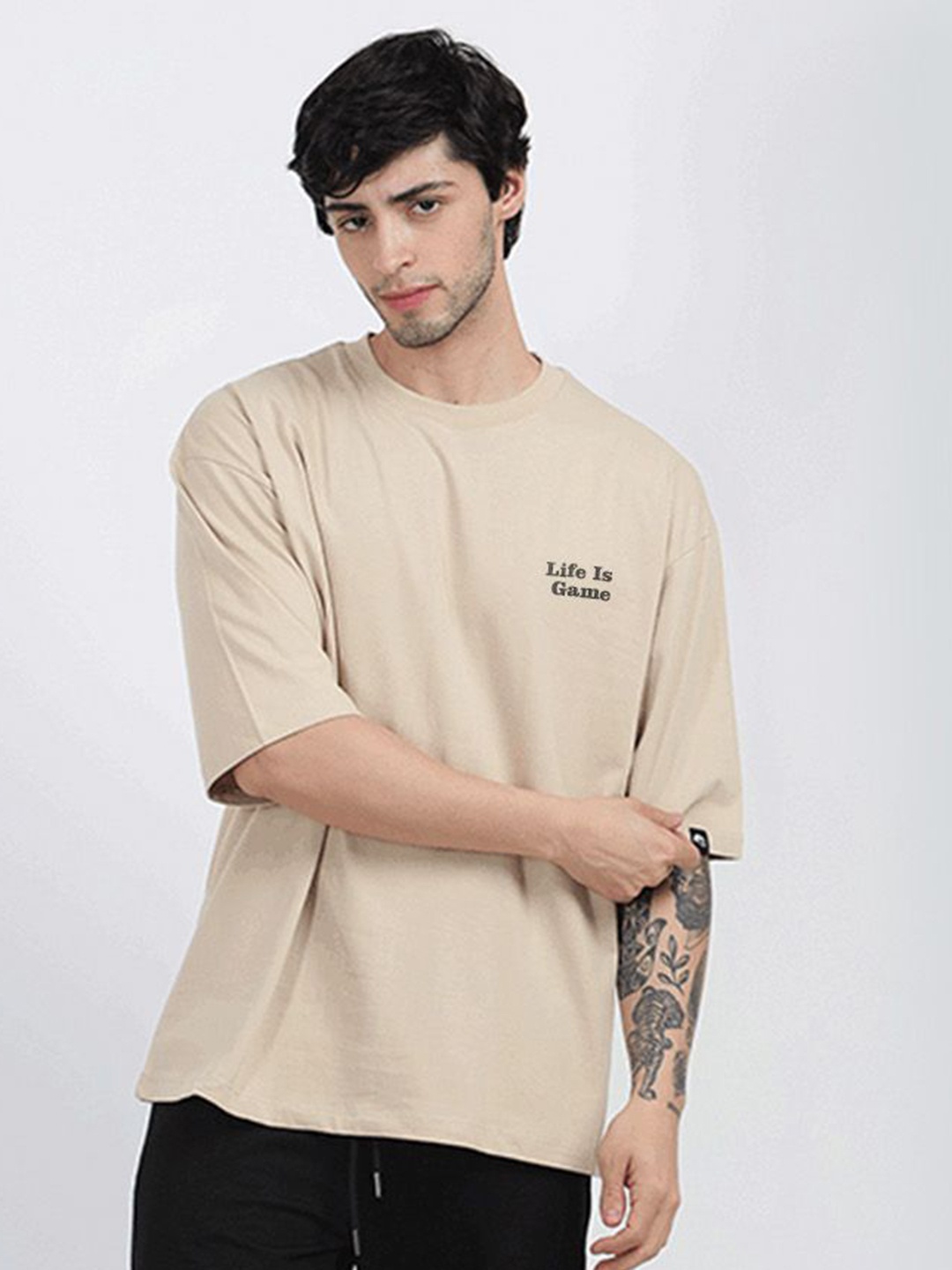 

BDSQUARE Men Applique T-shirt, Beige