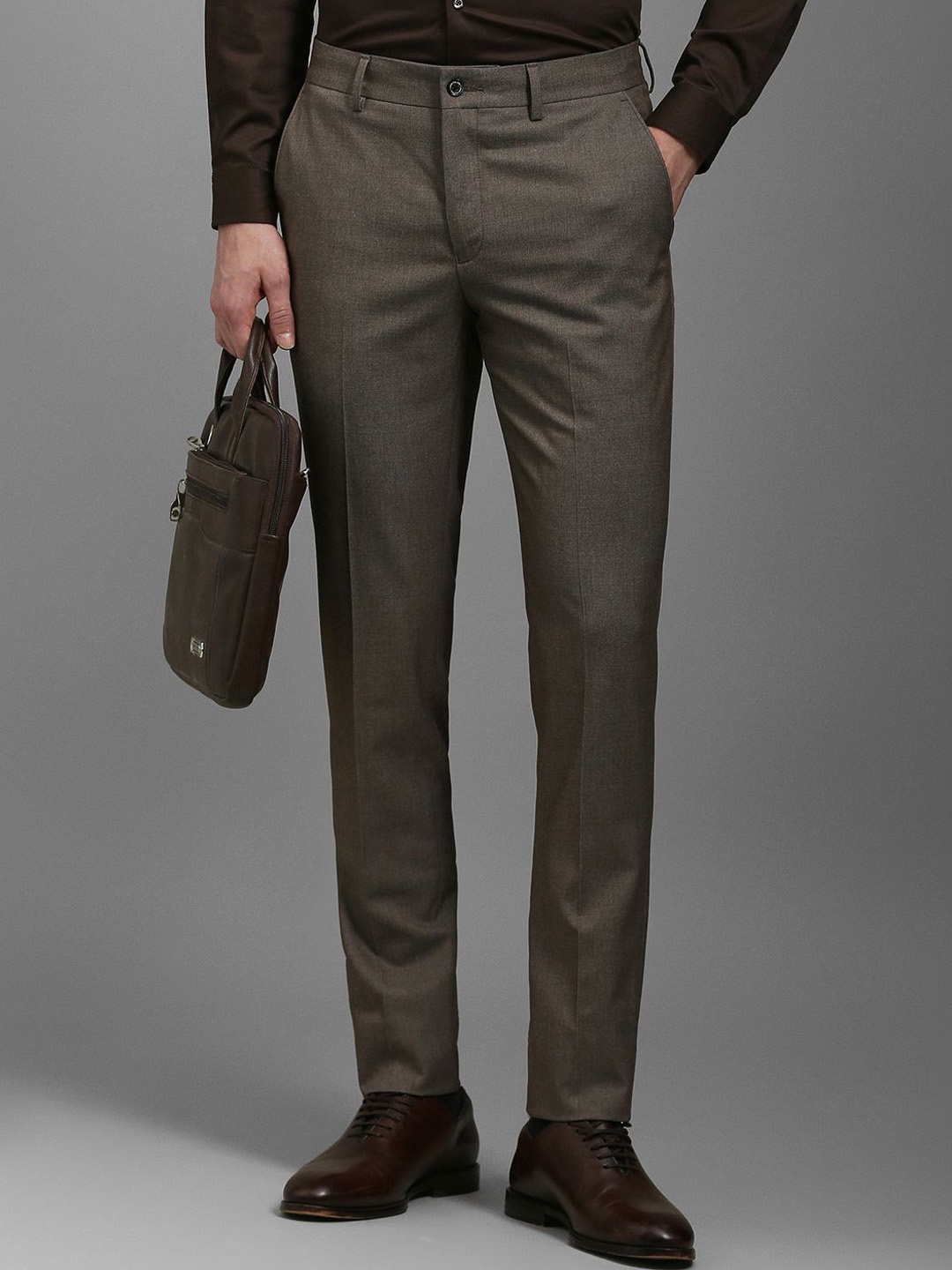 

Louis Philippe Men Textured Slim Fit Trousers, Brown