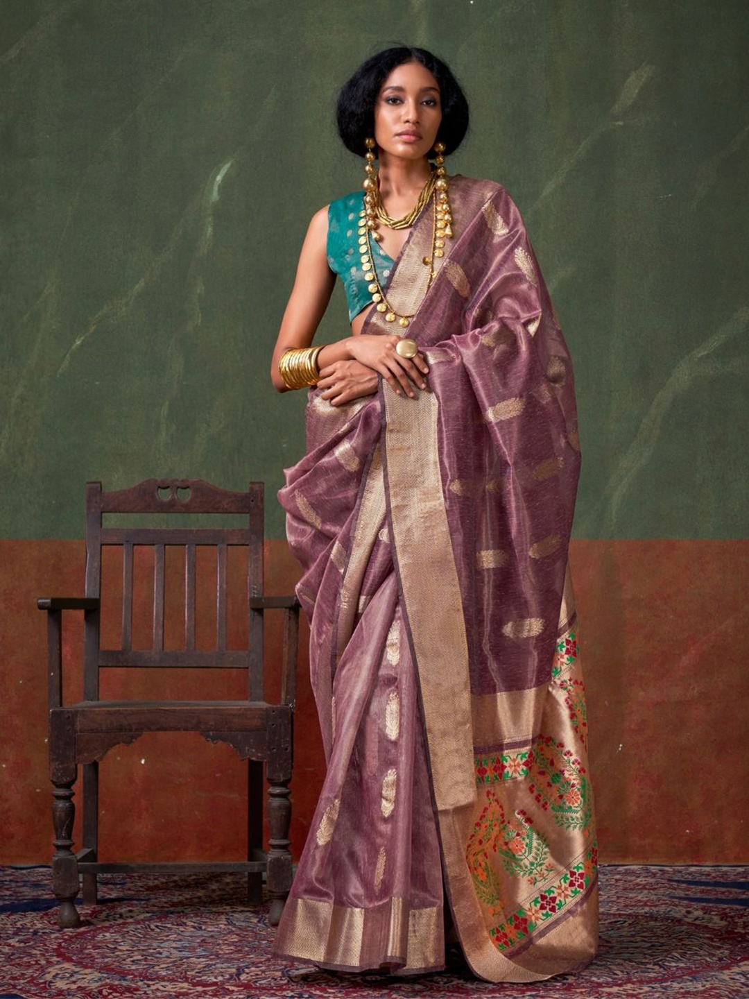 

PEENGAX Woven Design Zari Tissue Banarasi Saree, Purple