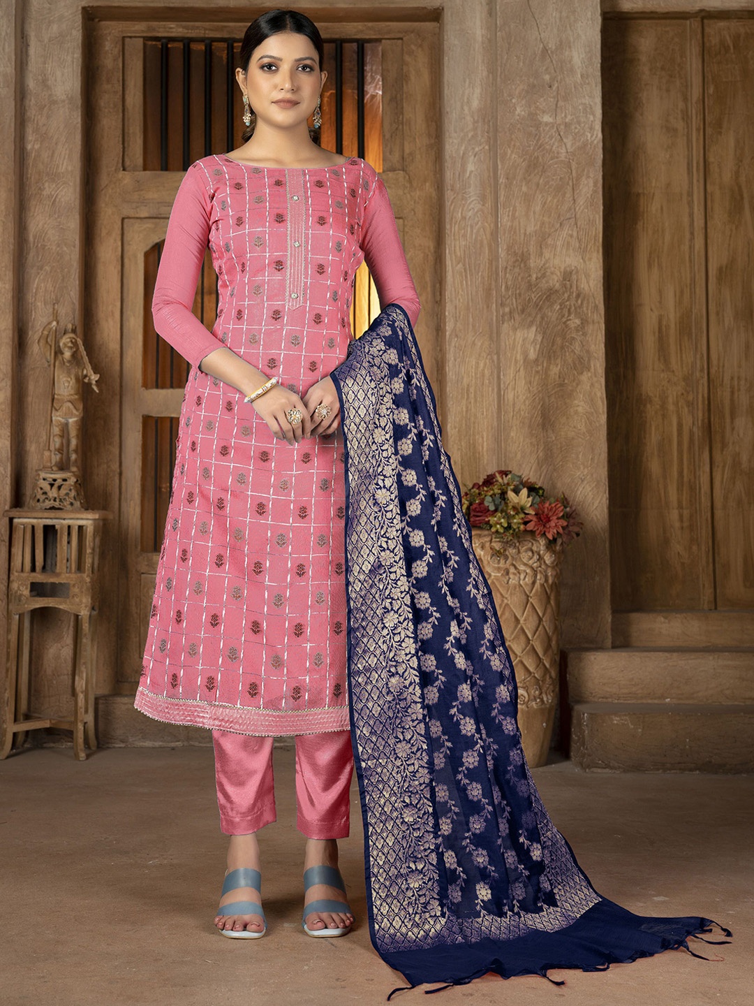 

SAINOOR Semi-Stitched Dress Material, Peach